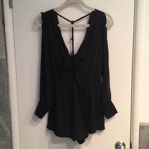 Romper with front cutout, sexy open back